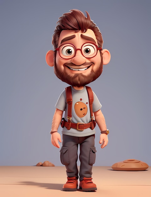 3D rendering van geanimeerde 3D cartoon personage in Adventure And Travel met een speciale outfit