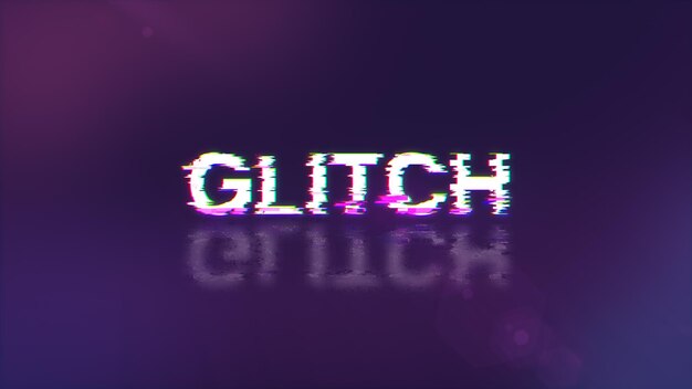 3D-rendering van glitchtekst met schermeffecten van technologische glitches