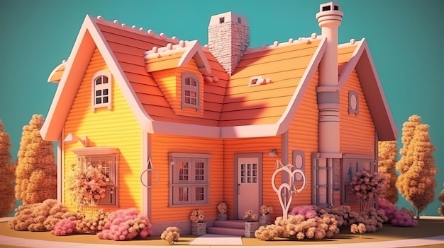 3d-rendering van het cartoonhuis Generative Ai