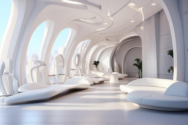 3D rendering van het interieur Futuristische gang Interieurconceptontwerp