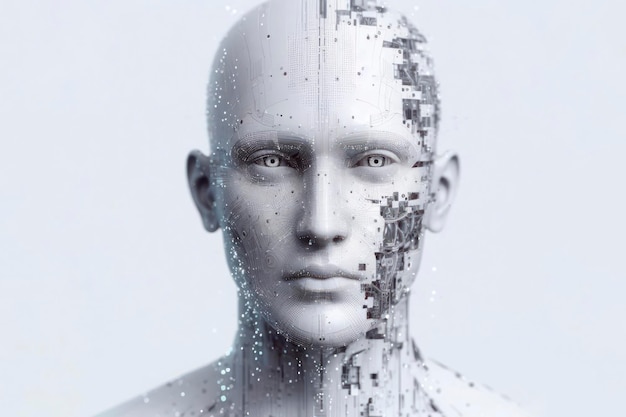 3D-rendering van menselijk gezicht omgezet in robot ai generatief