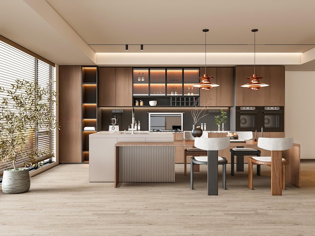 3D rendering van moderne keukens geavanceerde modellering interieurontwerp