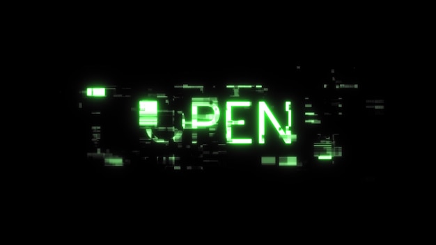 3D-rendering van open tekst met schermeffecten van technologische storingen