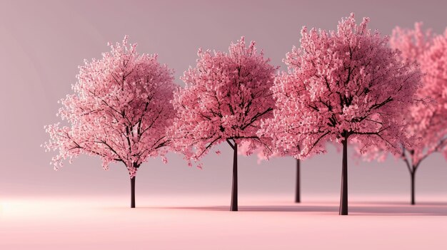 Foto 3d-rendering van roze sakura bomen op een roze achtergrond generatieve ai