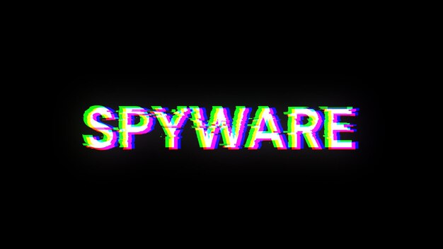 Foto 3d-rendering van spyware-tekst met schermeffecten van technologische storingen