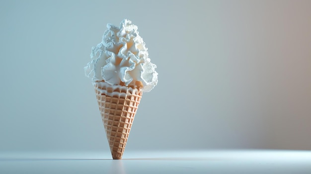 3d rendering of a vanilla soft serve ice cream cone on a white background with a soft shadow
