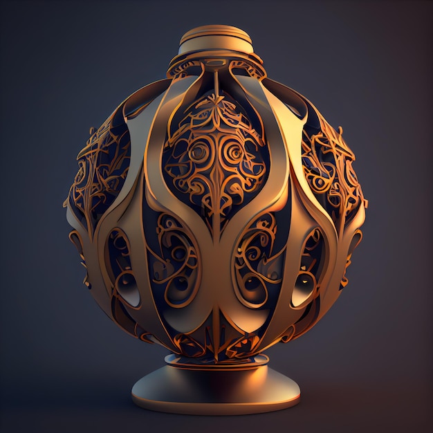 3d rendering of a vase with ornaments on a dark background