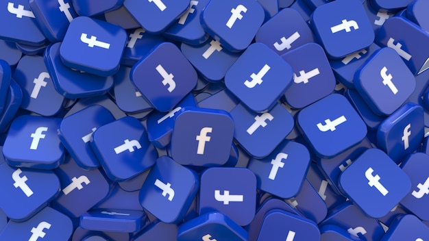 Foto 3d-rendering veel facebook vierkante badges in een close-up te bekijken