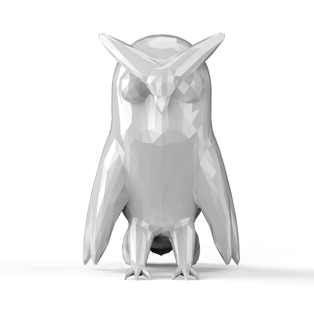 3D-rendering veelhoekige uil op wit wordt geïsoleerd