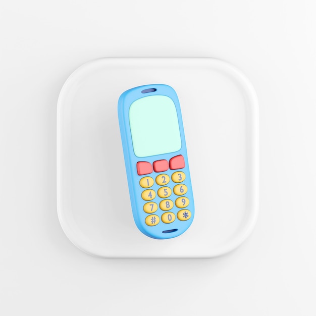 3D-rendering vierkante witte pictogram knop blauwe mobiele telefoon sleutel geïsoleerd op een witte achtergrond.