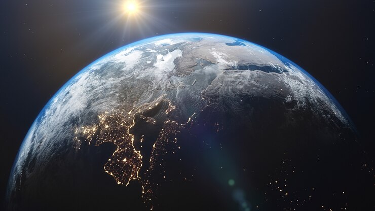 Photo 宇宙からの惑星地球のビューの3dレンダリング