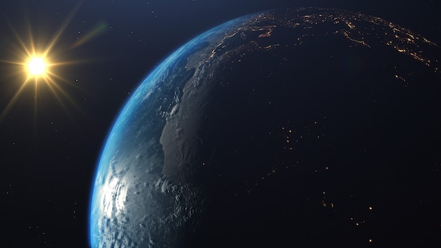 3D rendering of a view of the planet Earth from space