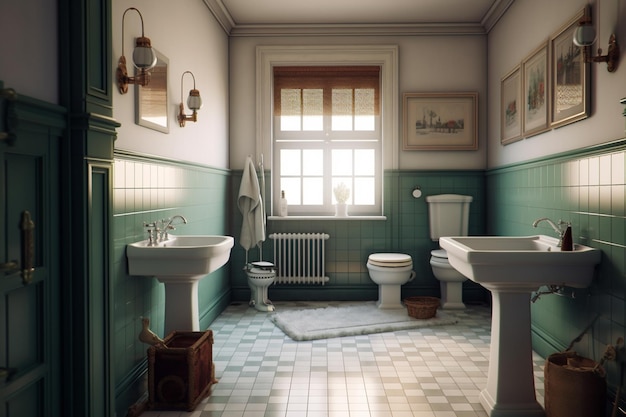 3d rendering of a vintage bathroom in a classic style toned image