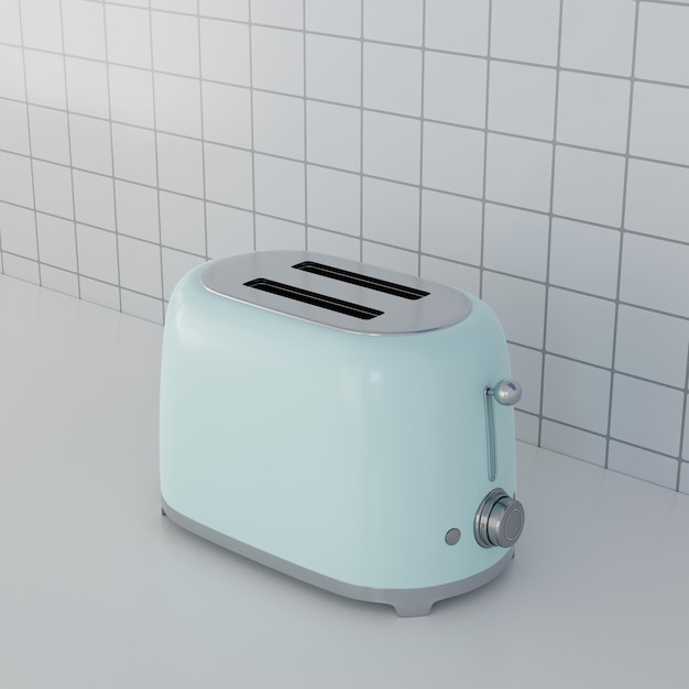 3D Rendering Vintage Electric Green Toaster on the Counter in Ki