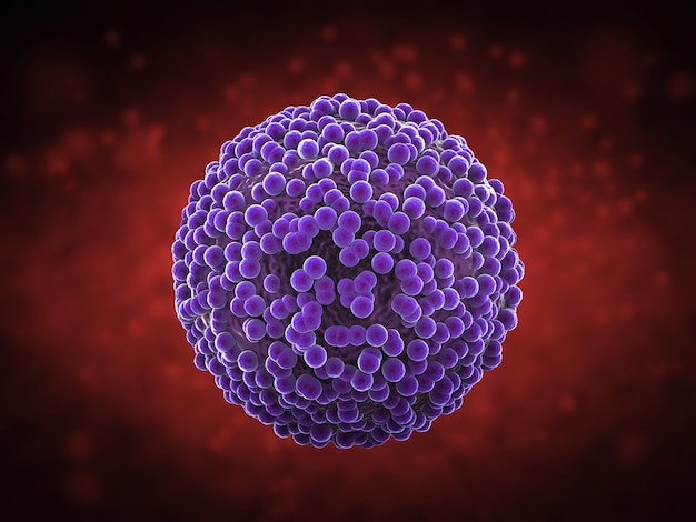 Photo 3d rendering violet cancer cell in blood