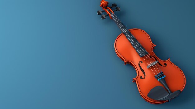 3d rendering of a violin placed diagonally in the lower right corner on a blue background with a gradient to white on the left side