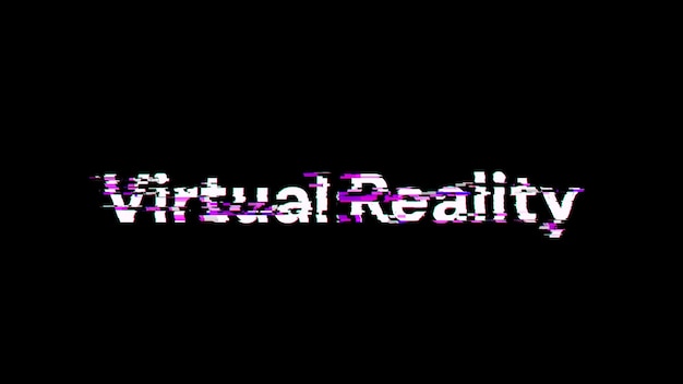 Photo 3d rendering virtual reality text with screen effects of technological glitches