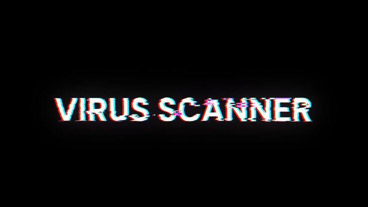 Photo 3d rendering virus scanner text with screen effects of technological glitches