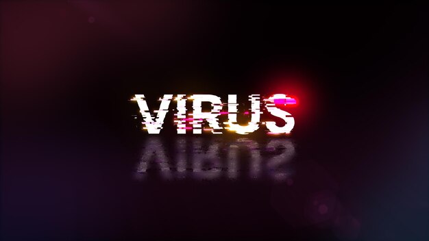 3D rendering virus text with screen effects of technological glitches