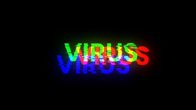 Photo 3d rendering virus text with screen effects of technological glitches