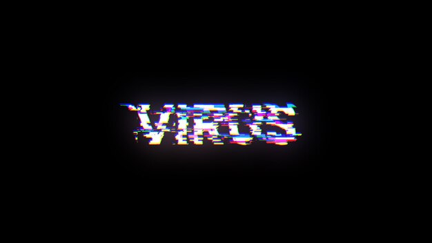 Photo 3d rendering virus text with screen effects of technological glitches