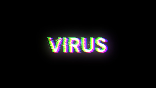 Photo 3d rendering virus text with screen effects of technological glitches