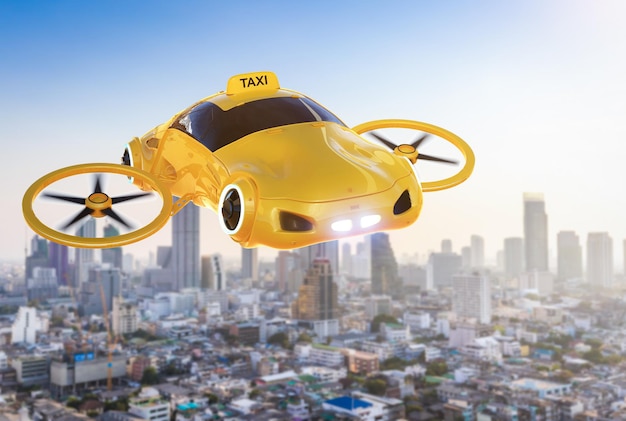 3D-rendering vliegende auto of auto drone