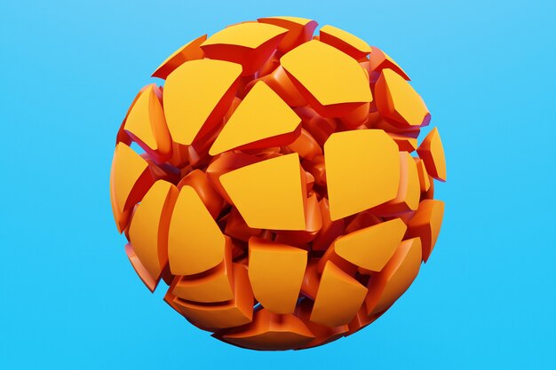 3D rendering of a volumetric shape of a ball. The geometry of shapes that are broken down into small pieces. Random shapes.