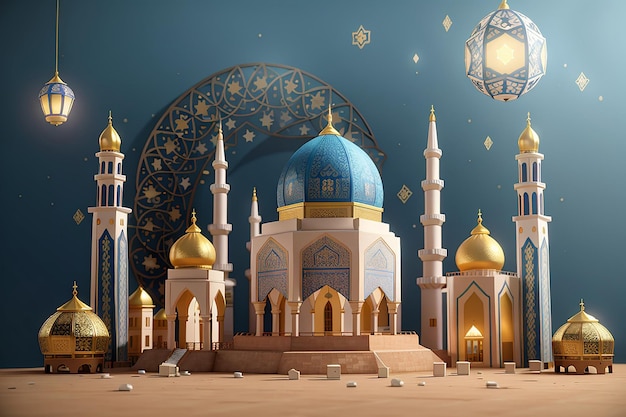 3D rendering voor ramadhan kareem eid al adha isra miraj eid mubarak