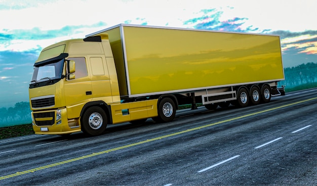 3D-rendering vrachtwagen op de weg
