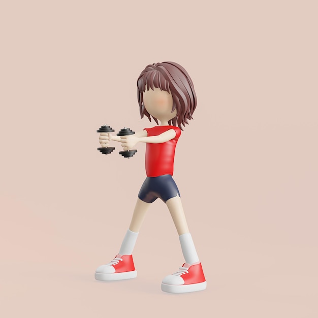3D-rendering vrouw training met barbell