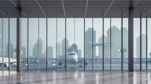 Фото Зона ожидания 3d рендеринга в аэропорту иллюстрация терминала