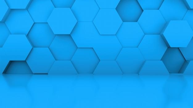 3d rendering wall of blue cubes located at different levels in a blue studio Computer generated abstract background