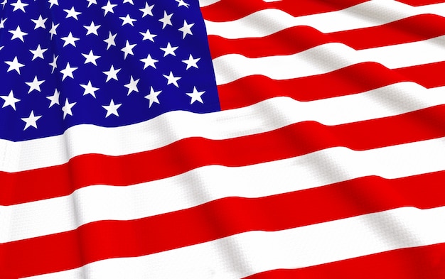 3d rendering. waving United State of America National Flag wall background.