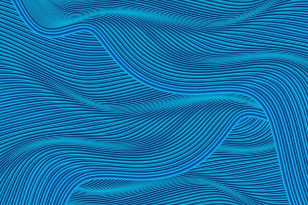 물결 모양의 파란색 추상 라인 질감 질감 포스터 배경의 3D 렌더링