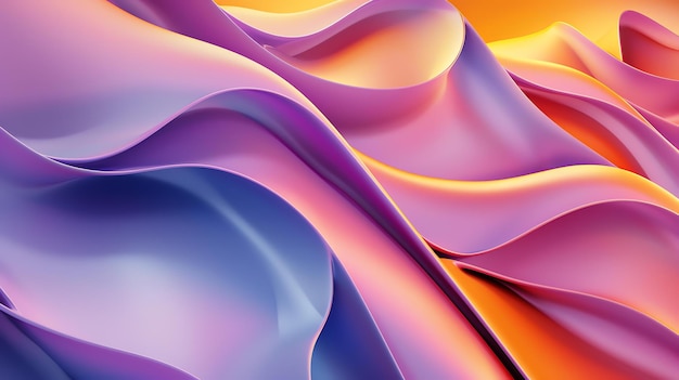 3D rendering of a wavy surface with a gradient of purple blue and orange colors The surface is lit from the top left and has a glossy finish