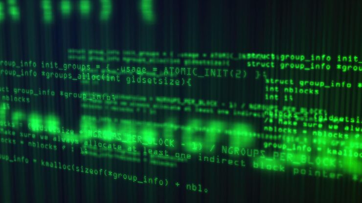 Photo 3d rendering of web background programming code running through the computer screen terminal computer generated