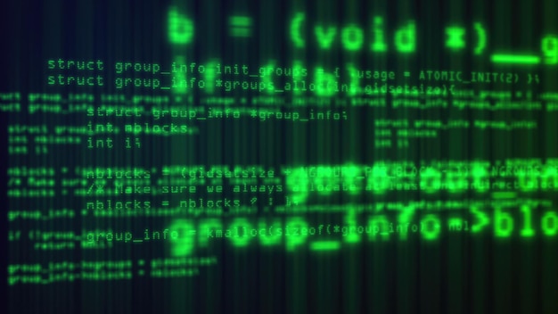 Web 背景的 3D 渲染 電腦螢幕上運行的編程代碼 電腦生成的終端