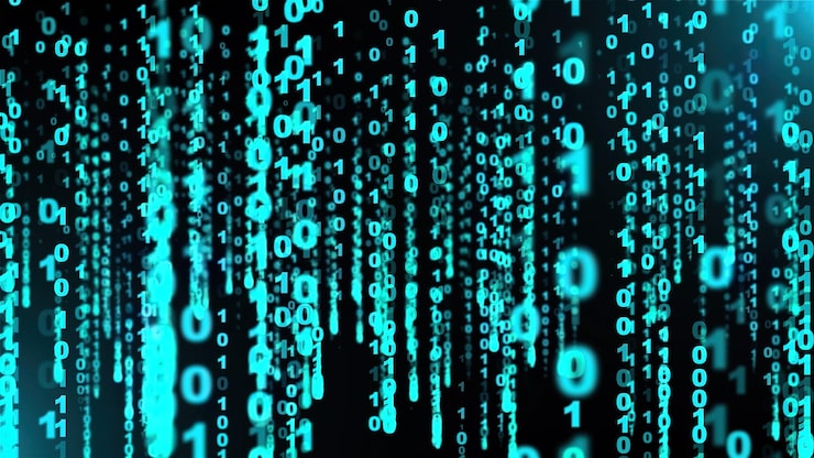 Photo 매트릭스 데이터가 있는 웹 배경의 3d 렌더링 생성된 컴퓨터 화면 컴퓨터를 통해 실행되는 숫자가 있는 프로그래밍 코드