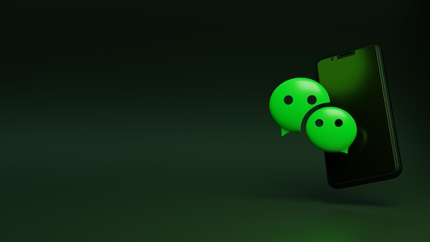 3d rendering of Wechat Logo with Mobile phone And space for text