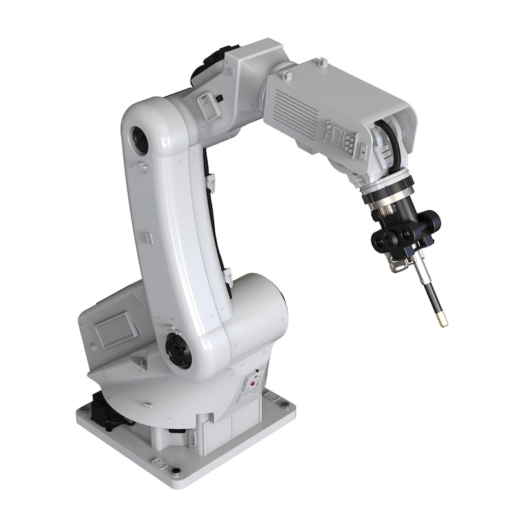 Photo 白い背景で隔離の3dレンダリング溶接ロボットアーム