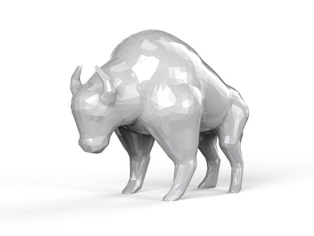 3d rendering whit polygonal bull on white background