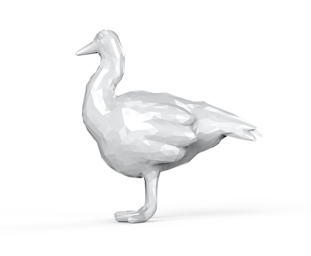 Photo 3d rendering whit polygonal duck on white background