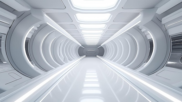 3D rendering of white abstract scifi tunnel Futuristic