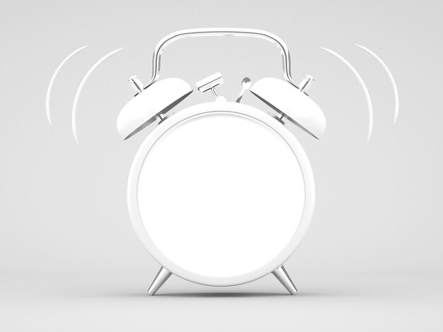 3d rendering white alarm clock on white background