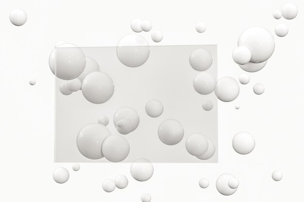 Photo 3d rendering white balls with frame in the middle
