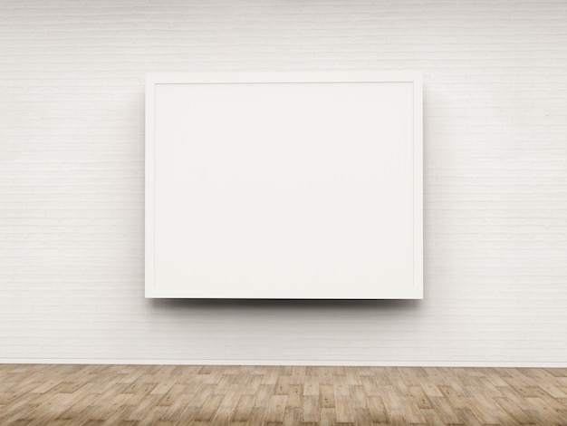 Foto 3d rendering cornice bianca vuota appesa al muro