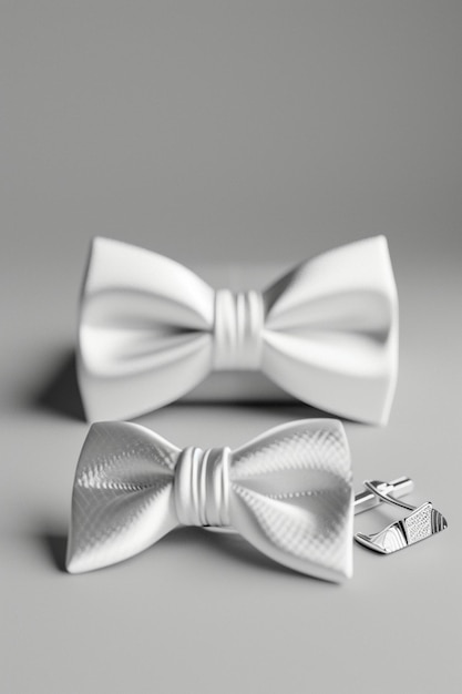 Foto rendering 3d di una cravatta bianca e un set di gemelli