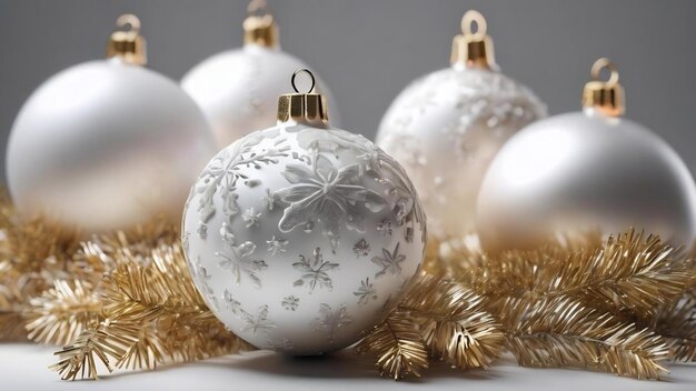 3d rendering of white christmas ornaments on a white background