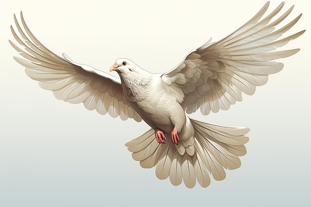 3d rendering of a white dove flying in the air with wings spread